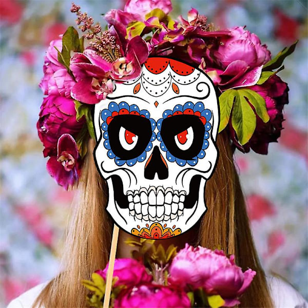 Kuolleiden Päivä - Halloween Sokeri Kallo Valokuva Koppi Tarvikkeet Sarja - 21 Kpl Halloween Valokuva Koppi Tarvike Pelottava Kallo Maski Lasit Kuoleman Päivä DIY Juhla Tarvikkeet
