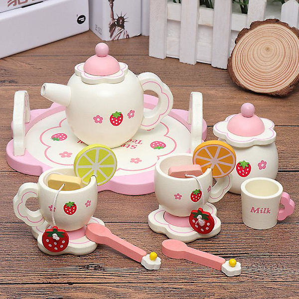 Träleksaksspelhus Simulerings Afternoon Tea Set Pedagogisk Leksak För Barn Barn Småbarn