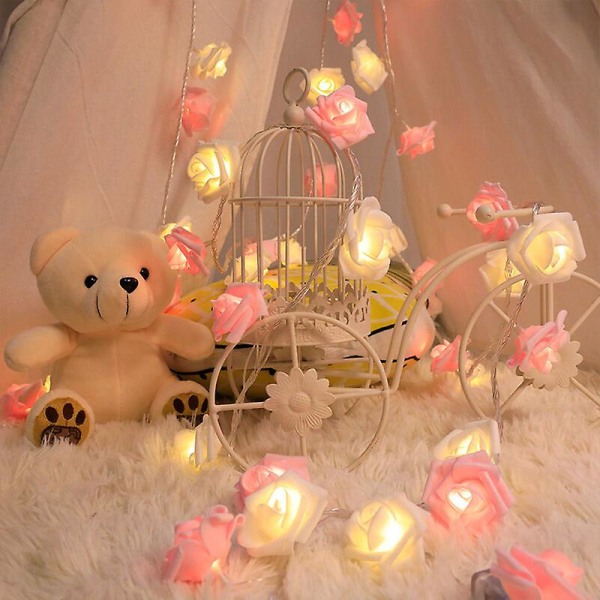 Rose String Lights 3M 20 LED Batteridriven Rose Flower Varm Vit Rose Fairy Lights Romantisk Hemträdgårdsdekoration för Bröllopsfest Alla hjärtans dag D