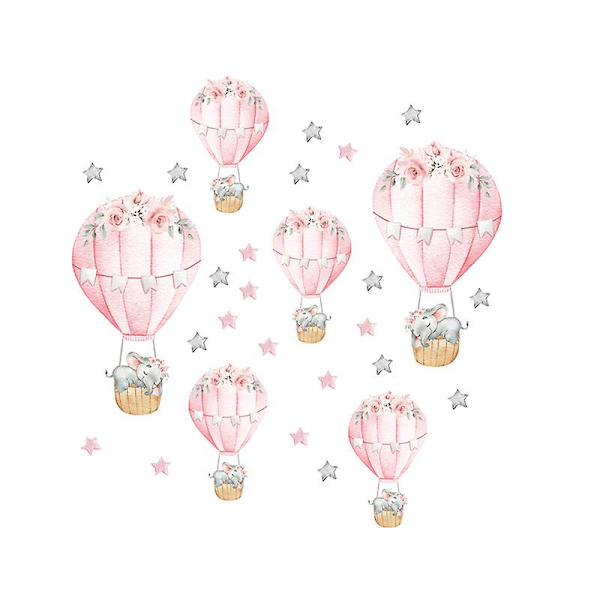 En uppsättning väggdekaler med elefanter i luftballonger, väggdekaler för vardagsrum, sovrum och kontor