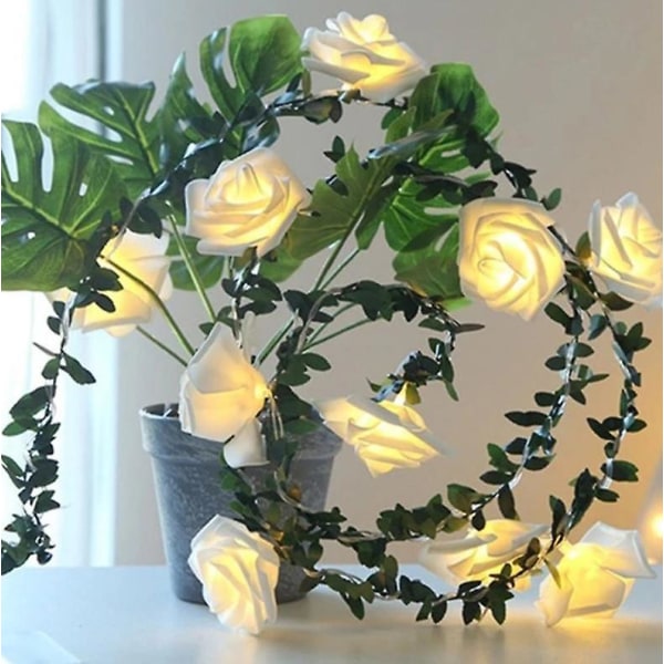 Flower Rose Vine String Lights, Varmhvit, Batteridrevet Romantisk Fairy Light Lampe For Valentinsdag, Bryllup, Rom, Hage, Jul, Patio, F