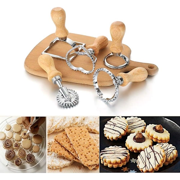 3 stk Ravioli Stempel Sæt, Ravioli Udstikkere Med Træhåndtag Og Rillet Kant Dej Udstikker Dumpling Maker Til Fremstilling Af Ravioli, Empanadillas Eller Cookies