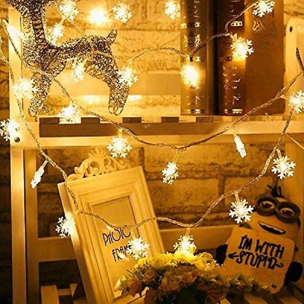 Snowflake Fairy Lights, 40 LED batteridrevne Fairy Lights, 2 lystilstande, dekoration til indendørs udendørs belysning, soveværelse, bryllup, fødselsdag, Va