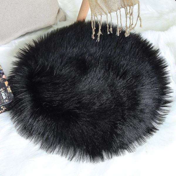Runde stolebetræk i imiteret pels fåreskind Sædepude, superbløde tæpper til stue og soveværelse Sofa af (1,3 fod X 1,3 fod, sort)