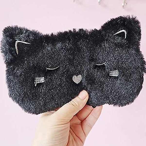 2 bitar av söt glidande ögonmask Svart katt och vit hund Djur Tecknad ögonmask $ 2 bitar av tecknad stil Silk Feel Plysch ögonmask Blackout Cover