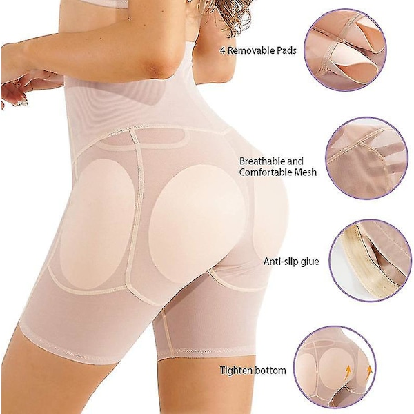 Kvinnors Shapewear Kontrolltrosor Kroppsshaper Butt Lifter Vadderade Höftförstärkare Sömlösa Underkläder Hög Midja (XXXL, hud)