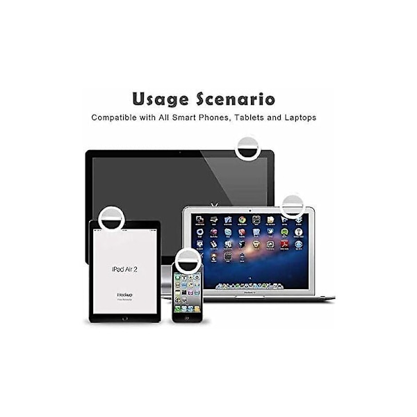 2 stk 28LED Selfie Lys LED Selfie Klips Lys Gjenladbar Dimbar Klips Ring Lys Bærbar Fyll Lys for Bærbar PC, Kamera, 85*85*27MM