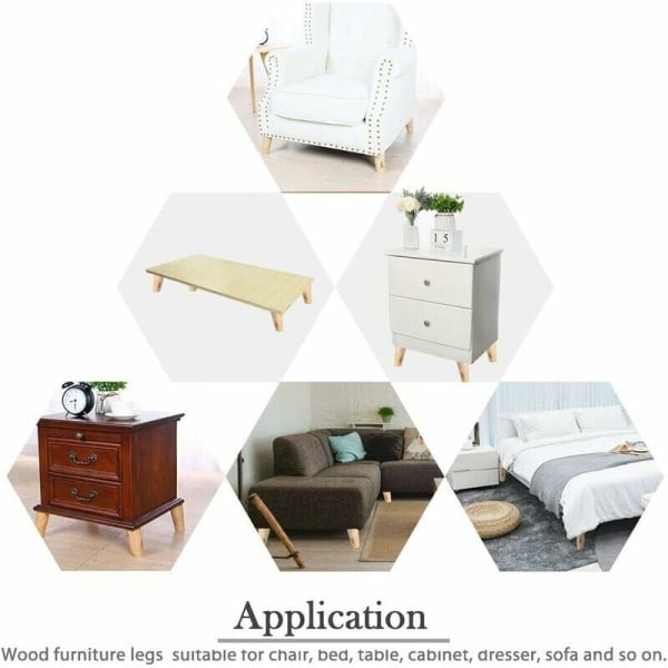 Set med 4 st 15 cm sneda möbelben i massivt trä, ersättningsben med monteringsplatta och skruvar för soffa, TV, säng, matbord
