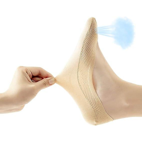 4 par låga No Show Liner-strumpor för kvinnor Andas Mesh Bomull Nylon Dolda Osynliga Strumpor Anti-halk för Båt Loafer Sneakers, 4 beige