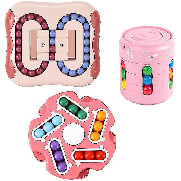 1 stk Roterende Magisk Bønne Stressavlastende Fidget Spinners Magisk Terning, Fingertupp Leke Tre-delt Sett For Barn Tenåringer & Voksne (rosa) Niuniu