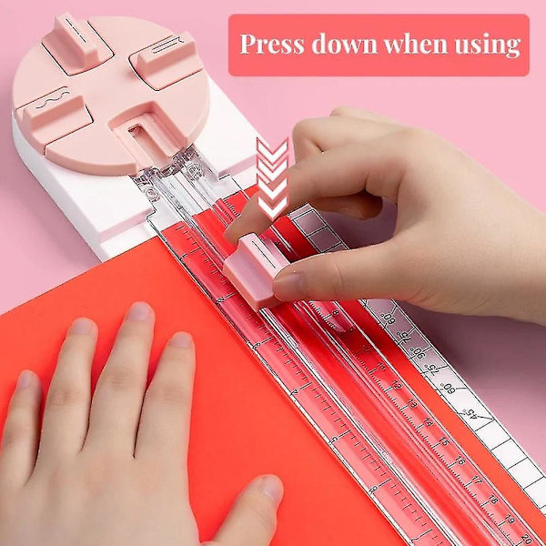 4 i 1 Papirklipper med Rotationsknive Multifunktionel Let at Bære Papirtrimmer til Dagbog Journal (Pink)