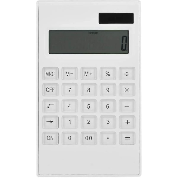 Kalkulator Slank Elegant design 12-sifret elektronisk skrivebordskalkulator Solenergi og batteri Dobbeltdrevet hvit kalkulator for kontorstudent