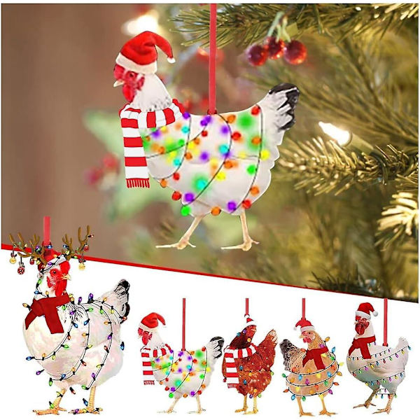 Juldekorationer Halsduk Kyckling Semester Dekoration, Julkyckling Ornament Jul Utomhus Dekorationer Trä Julpynt (5st, en Storlek