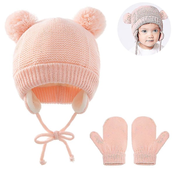 Baby Girls Beanie Cap Mittens Set, Barn Vinter Termiska Vantar Mössor