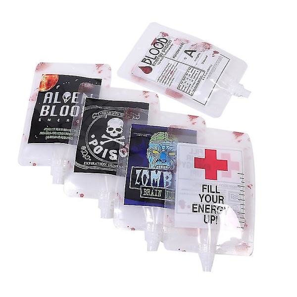 5 stk Halloween Blod Drikk Pose 250ml Poser Juice Pose Vampyr Plasma Dekoration Rekvisitter