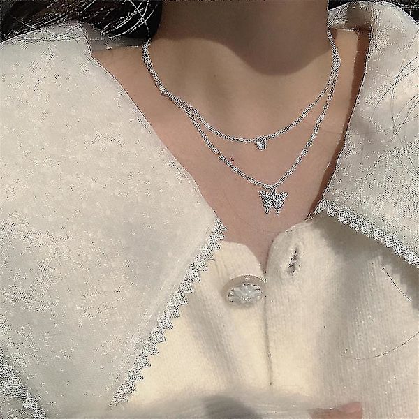 Sl 2 stk. Etnisk Stil Trendy Diamantbesatt Butterfly Dobbeltlags Halskjede Mote Temperament Design Henger Kald Vind Henger Shisanq
