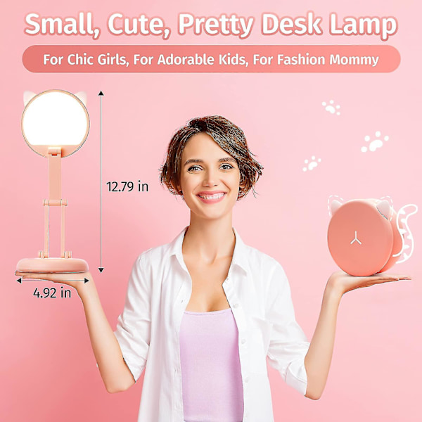 Söt skrivbordslampa Rosa lampa Kawaii skrivbordstillbehör, Vikbar & Bärbar Rosa skrivbordstillbehör Kawaii inredning