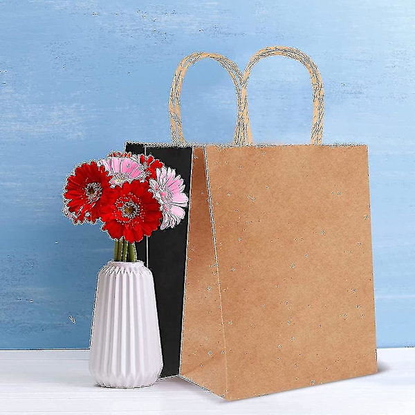 25 Kraftposer, Papirpose, Gavepose, 18 * 10 * 25 Cm Kraftpose, Gavepose, Sort
