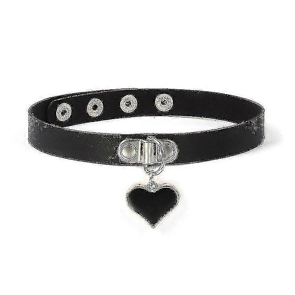 Halsband i läder med choker för dam, hjärtformad bygel, nyckelbenskedja, hjärta-XK11773