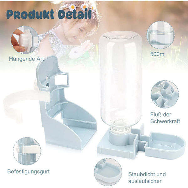 500 ml Kanin Vatten Dispenser Hängande Vattenfontän Automatisk Dispenser Ingen Läckande Vatten