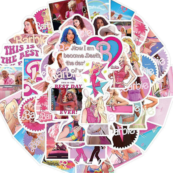 50/100 kpl Barbie-elokuvan tarroja Lapsuuden animaatio nukke koristelu matkapuhelimen kotelo käsi tili vedenpitävä tarra DIY lelu (100 kpl)