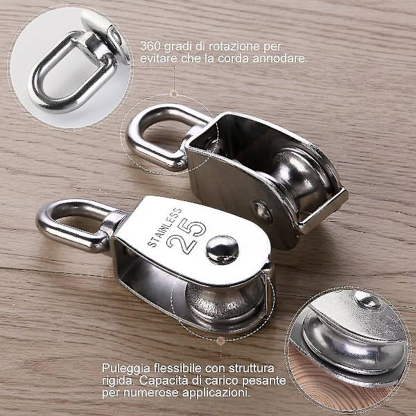 25mm 304 Rostfritt Stål Remskiva M25 400kg Lyft Remskiva Enkel Remskiva Swivel Hook Remskiva - Silver (2 Stycken)