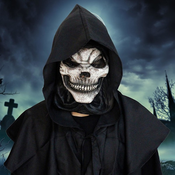 Dekorativ Skalle Ansiktsmask Enkelt Att Använda Emulsion Halloween Full Skalle Huvud Rörlig Mun Ansiktsmask För Festival (B)