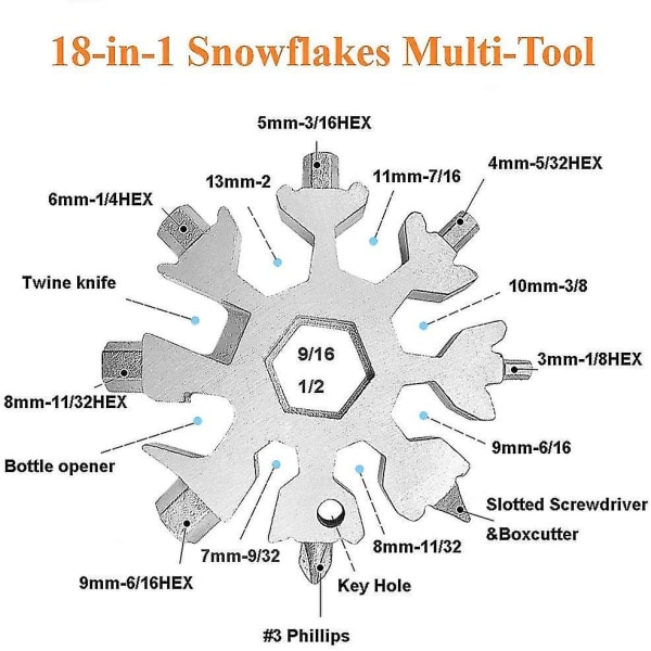 18-i-1 Snøfnugg Multiverktøy i Rustfritt Stål Nøkkelring Multiverktøy
