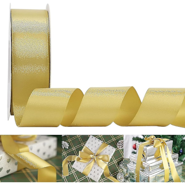 1,5 Tums Bred Satinband 50 Yards Guld Dubbelsidig Polyester Silke Satinband För Presentinslagning Hårbågar Tillverkning