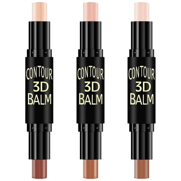 Dual-ended Highlight & Contour Stick Make Up Concealer Kit til 3D Face Shaping Body Shaping Make Up Sæt 3 stk.