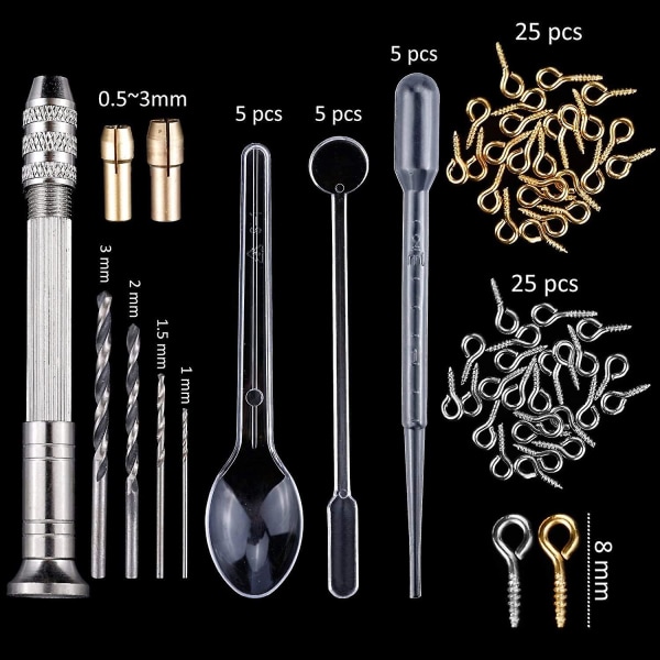 83 stykker silikonstøpeharpiks smykkeformer og verktøysett med en svart oppbevaringspose for gjør-det-selv-smykker harpikshåndverk