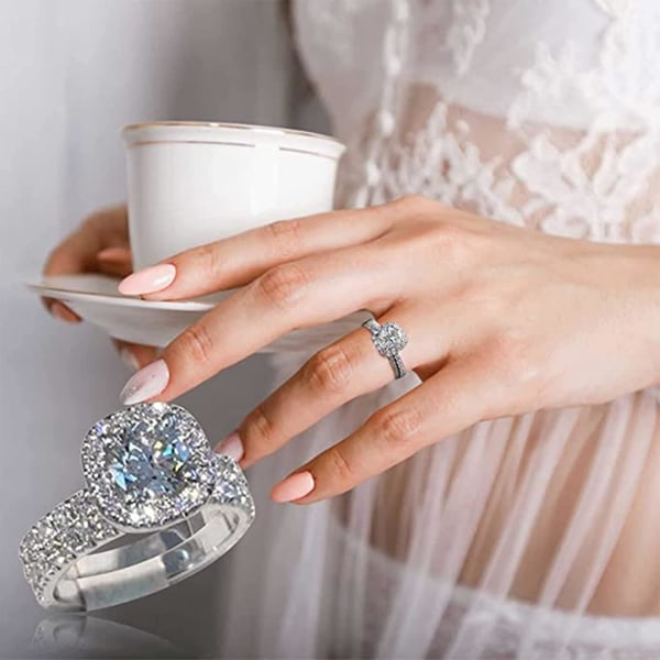2 stykker fuld diamant damering Udsøgt folde firkantet diamantforlovelse Bryllupssmykker Fødselsdagsgave Strandsmykkegaver til kvinder og piger，9