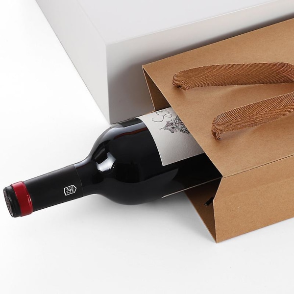 17*35*9 Kraftpapir Vingaveposer, Premium Vingaveposer med Håndtak, 5 Kraftpapir Vingaveposer for Jul, Bryllup, Fest (Brun)
