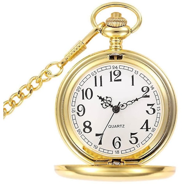 Lommeur Vintage Glat Quartz Lommeur Klassisk Fob Ur Med Kort, Guld