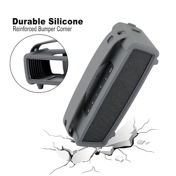 Silikonskyddsfodral för SoundLink Mini/Mini II Bluetooth-högtalare, bärväska med axelrem grå