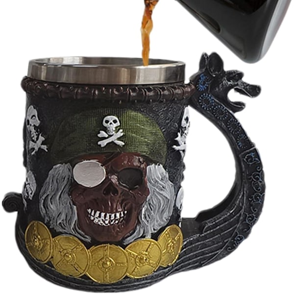 offee Beer Krus Kop, Pirat-Tema Sjovt & Unikt Kaffe Krus - Rustfrit Stål Kaffe Krus & Ølkrus
