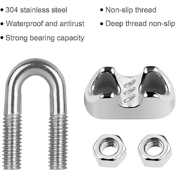 Metallkabelbindere, U-bolt klipskabelbinder for industri, husholdning, lasting og lossing av last M3 12 stk