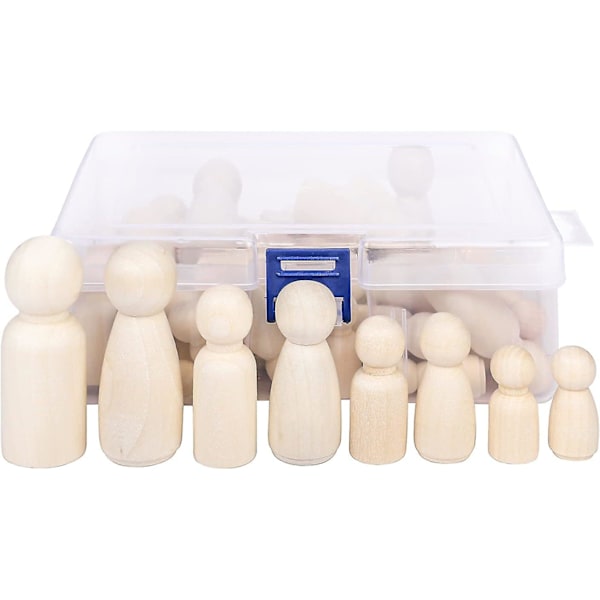 Trepinner av tre med oppbevaringsboks 50 stk Ubehandlede trefigurer for DIY og maling Naturlige og enkle trefigurer