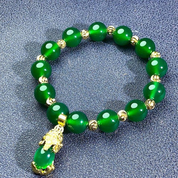 Kvinnors mode grön Jade Bead smycken 18 k guldpläterade charm kedja armband