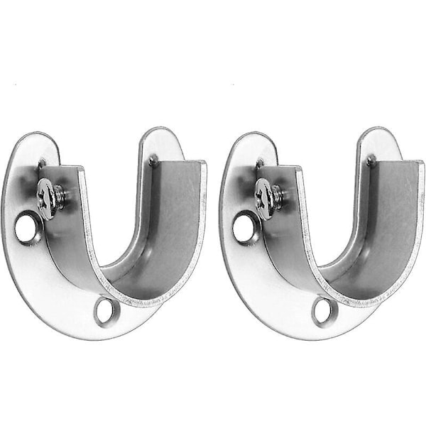 Edelstål garderobsstångsadaptrar, 2-pack Heavy Duty garderobsstångsände stödjer flänsstångshållare, U-formad, enkel installation/borttagning