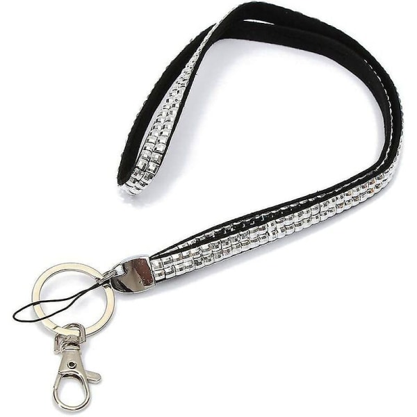 Rhinestone-turvallisuuslanyard avaimenperälle, henkilökortille, puhelimelle (valkoinen)