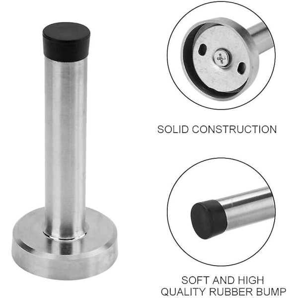 Dørstopper i rustfritt stål, dørstopper med gummistøtfanger for dør- og veggbeskyttelse