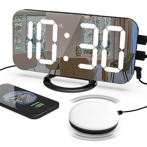 LED Väckarklocka för Tunga Sovare, Dubbel Vibrerande Väckarklocka med USB-laddare för Hörselskadade Döva