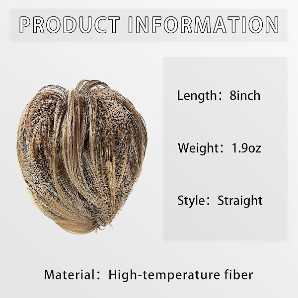 Slarvig Bun Hårlängd Rakt Peruk Bun Hårsnodde Högtemperaturfiber Syntetisk Kort Hästsvans Förlängning, Ask Medium Brun/Ask Blond
