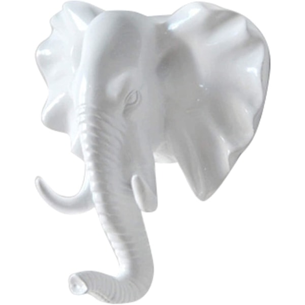 Djurehuvudkrokar, Väggkrokar, Väggnyckelring, Dekorativa Krokar för Kläder, Mössor, Badrockar, Handdukar (Storlek: Elefant, Färg: Vit)