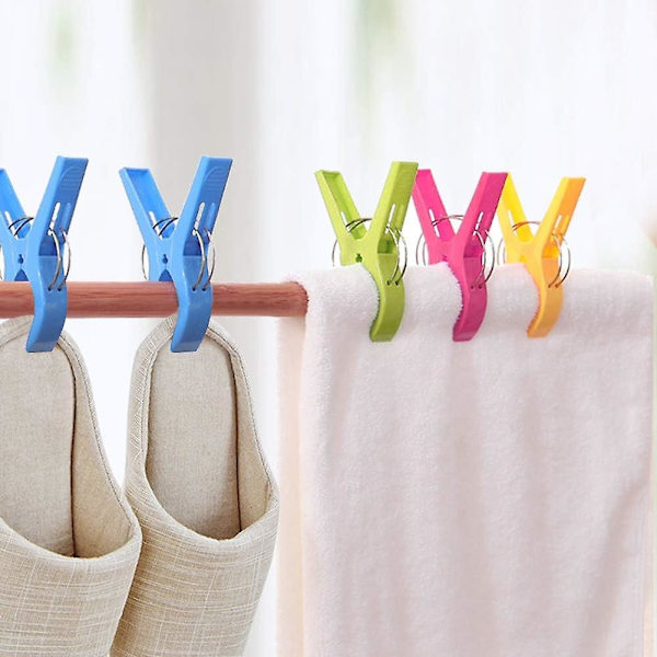 Strandhåndklædeklemmer, 8 stk. store vasketøjsklemmer, håndklædeklemmer i klare farver, plastik quilteclips til solsenge, solstole,