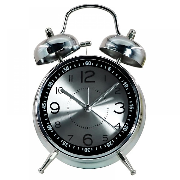 Sovrumsväckarklocka, Analog Metallväckarklocka, Student Heminredning Skrivbords Klocka (Silver)