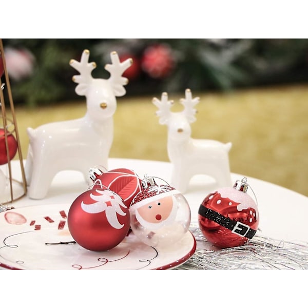 9 st 6 cm julgranskulor, julgranskulor, röda och vita med handmålad tomte, dekoration