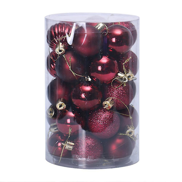 34 Stykker 4cm Ubrækkelige Julekuglepynt Xtmas Træ Bryllupsdekoration (Vinfarvet)
