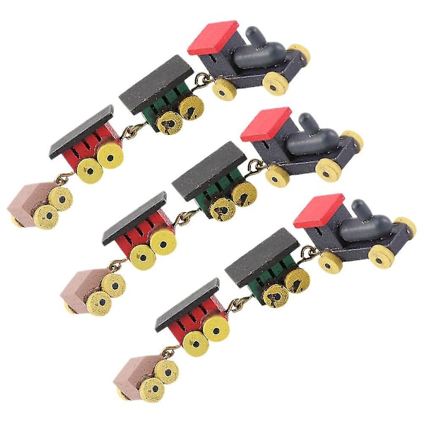 3 stk. Miniature Trætog Dekoration Dukkehustog Legetøj Levende Tog Håndværk Mini Tog Skulptur Dekoration N